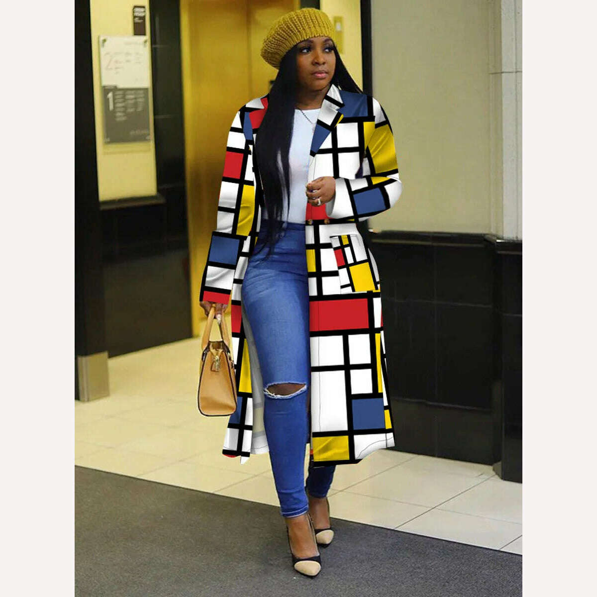 KIMLUD, Women Casual Loose Printing Overcoat Female Patchwork Spring Full Sleeve Long Coat 2023 Vintage Style Elegant Streetwear, KIMLUD Womens Clothes