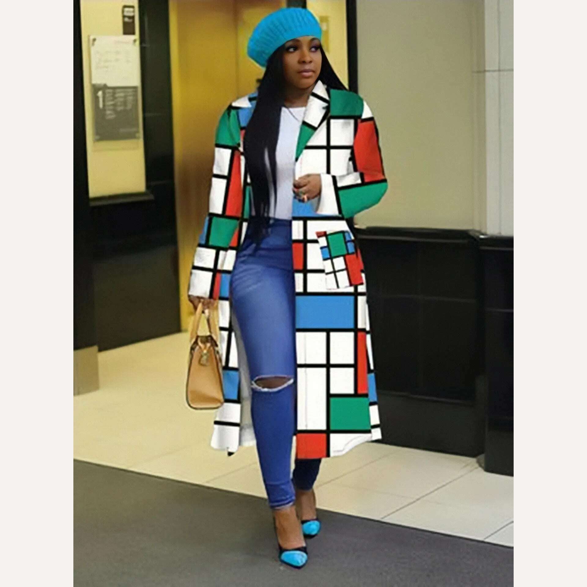 KIMLUD, Women Casual Loose Printing Overcoat Female Patchwork Spring Full Sleeve Long Coat 2023 Vintage Style Elegant Streetwear, KIMLUD Womens Clothes