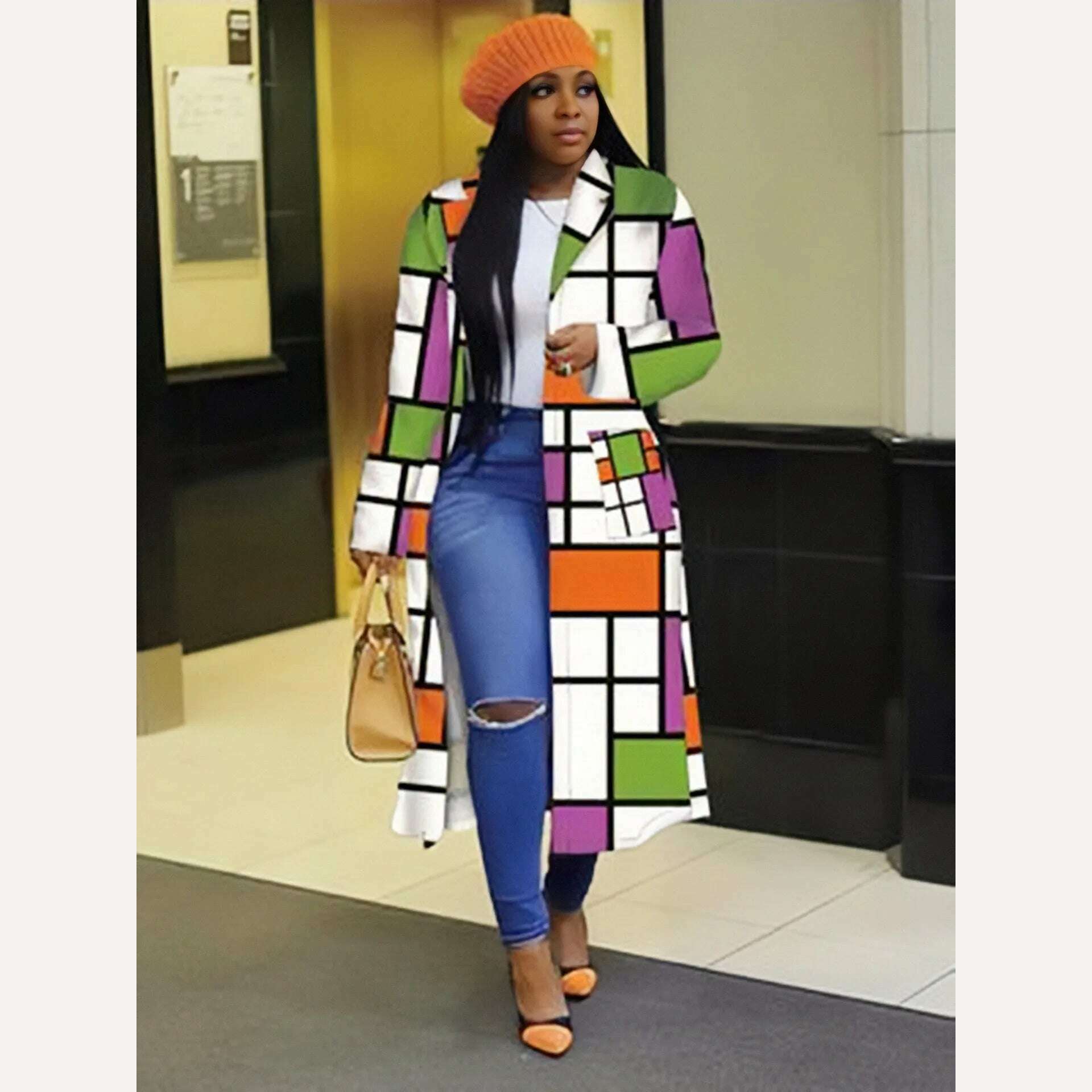 KIMLUD, Women Casual Loose Printing Overcoat Female Patchwork Spring Full Sleeve Long Coat 2023 Vintage Style Elegant Streetwear, KIMLUD Womens Clothes