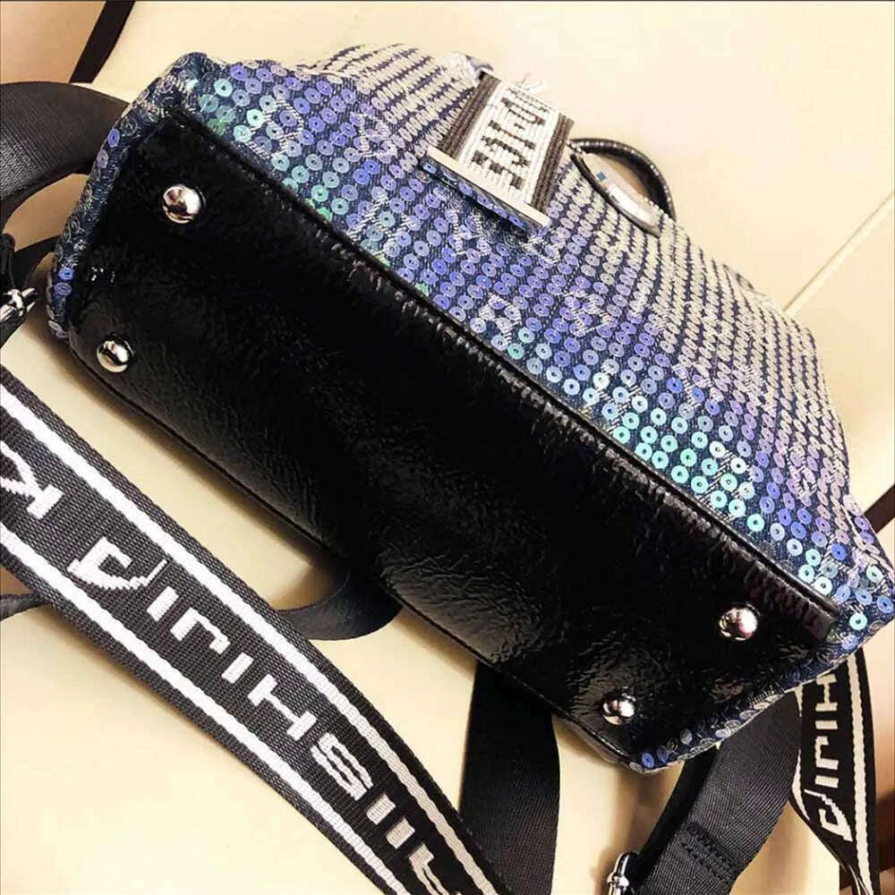 Women Casual Vegan Leather Sequins Backpack Female Fashion High Quality Big Size School Bag Luxury Brand Large Capacity Knapsack - KIMLUD