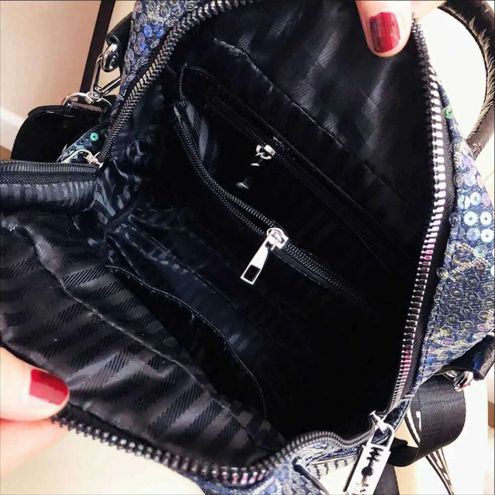 KIMLUD, Women Casual Vegan Leather Sequins Backpack Female Fashion High Quality Big Size School Bag Luxury Brand Large Capacity Knapsack, KIMLUD Womens Clothes