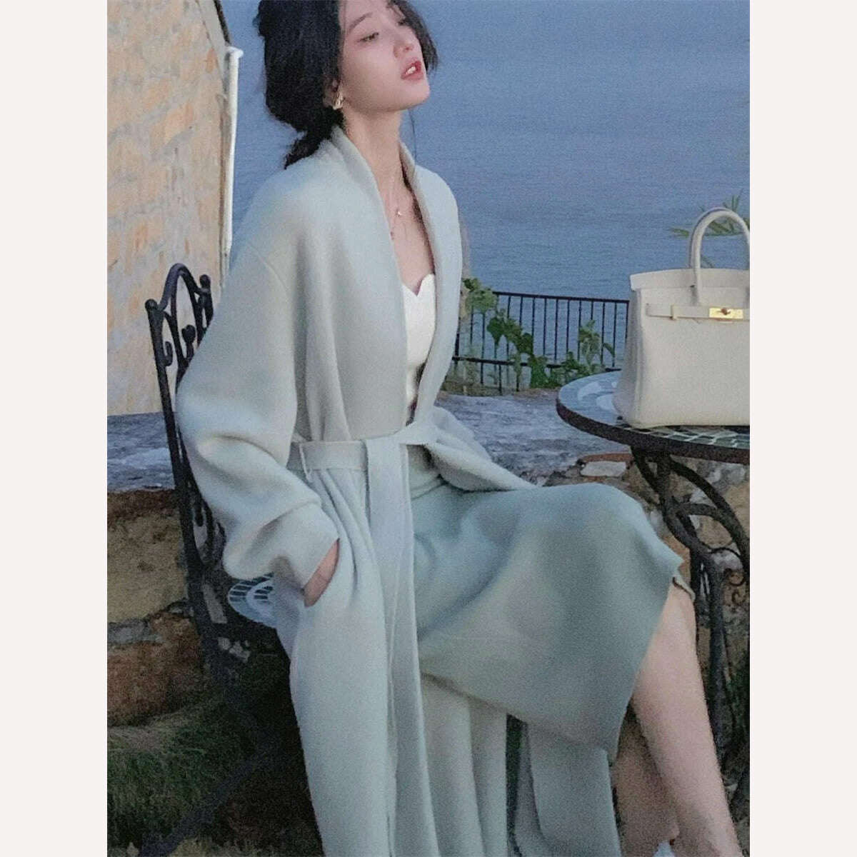 KIMLUD, Women Clothes Elegant Autumn Winter Lace Up Coat Female Fashion Outerwear Solid Lady 2022 Knitted Sweaters Long Cardigan, KIMLUD Womens Clothes