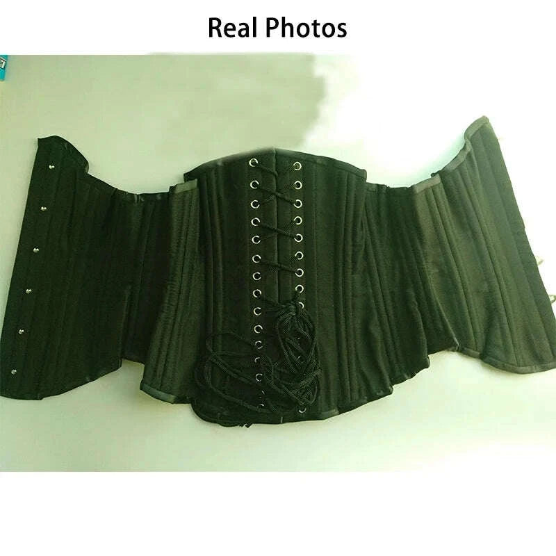 Women Corset Bustier Underbust Wasit Trainer Shapwear Lace Up Double Steel Boned Cotton Lengthened Bodice Control Girdle Belts