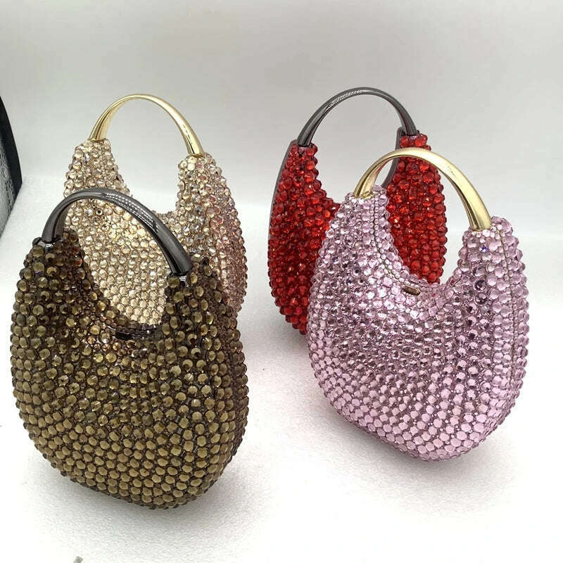 KIMLUD, Women Crystals Top Handle Evening Handbags Pink/Red Lady Diamonds Minaudiere Gold/Brown Wedding Clutch Bags Gems Handbag Purse, KIMLUD Womens Clothes