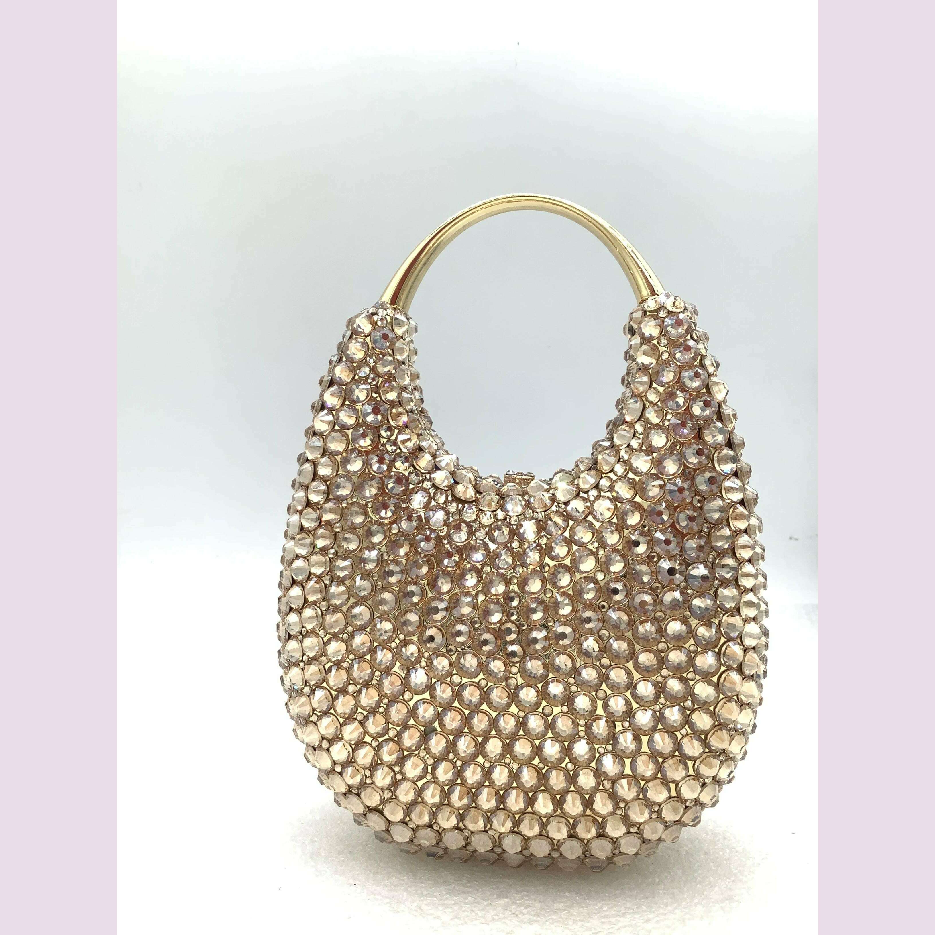 KIMLUD, Women Crystals Top Handle Evening Handbags Pink/Red Lady Diamonds Minaudiere Gold/Brown Wedding Clutch Bags Gems Handbag Purse, KIMLUD Womens Clothes