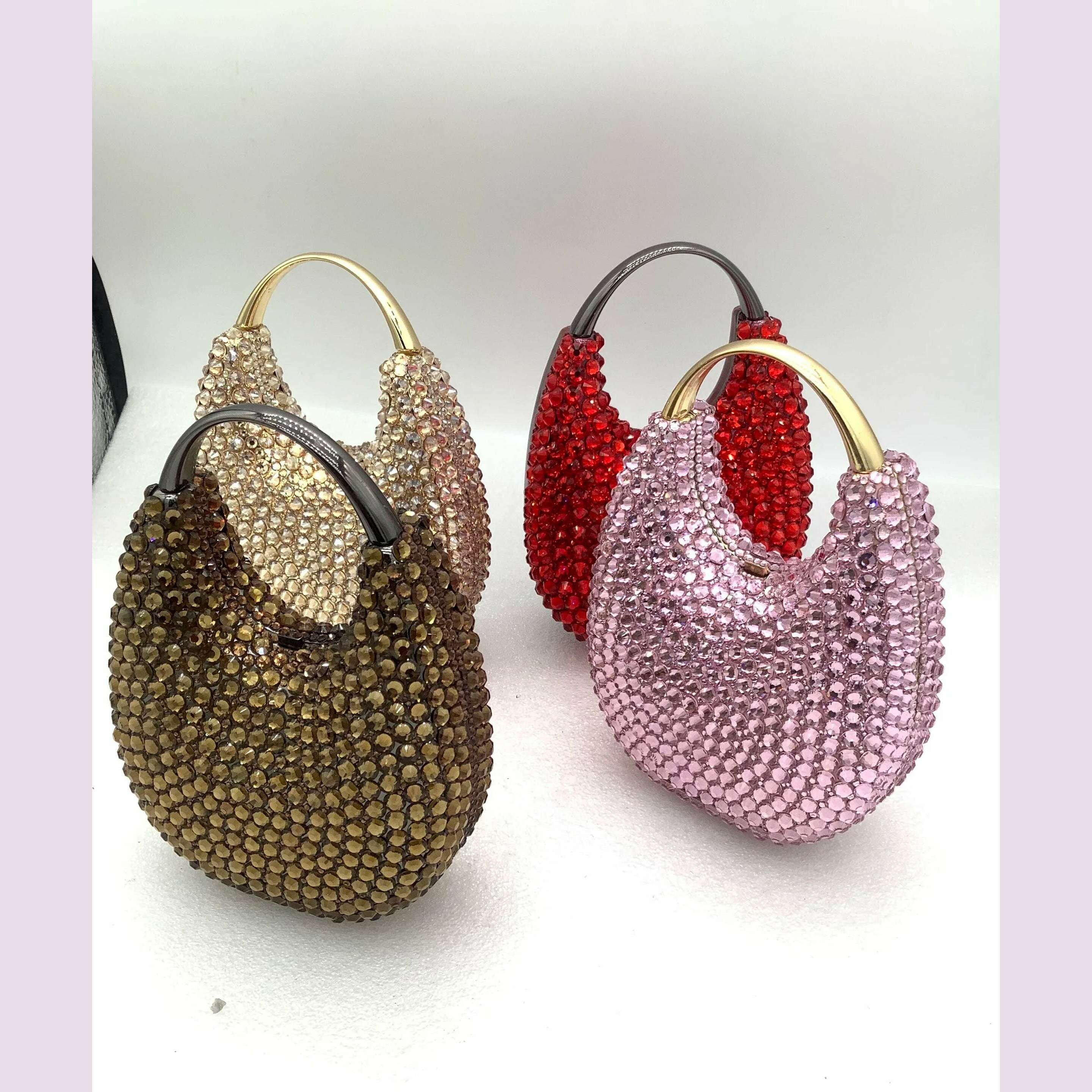 KIMLUD, Women Crystals Top Handle Evening Handbags Pink/Red Lady Diamonds Minaudiere Gold/Brown Wedding Clutch Bags Gems Handbag Purse, KIMLUD Womens Clothes