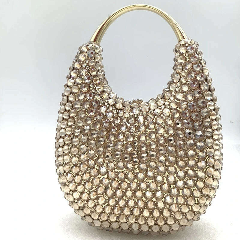 KIMLUD, Women Crystals Top Handle Evening Handbags Pink/Red Lady Diamonds Minaudiere Gold/Brown Wedding Clutch Bags Gems Handbag Purse, gold, KIMLUD APPAREL - Womens Clothes