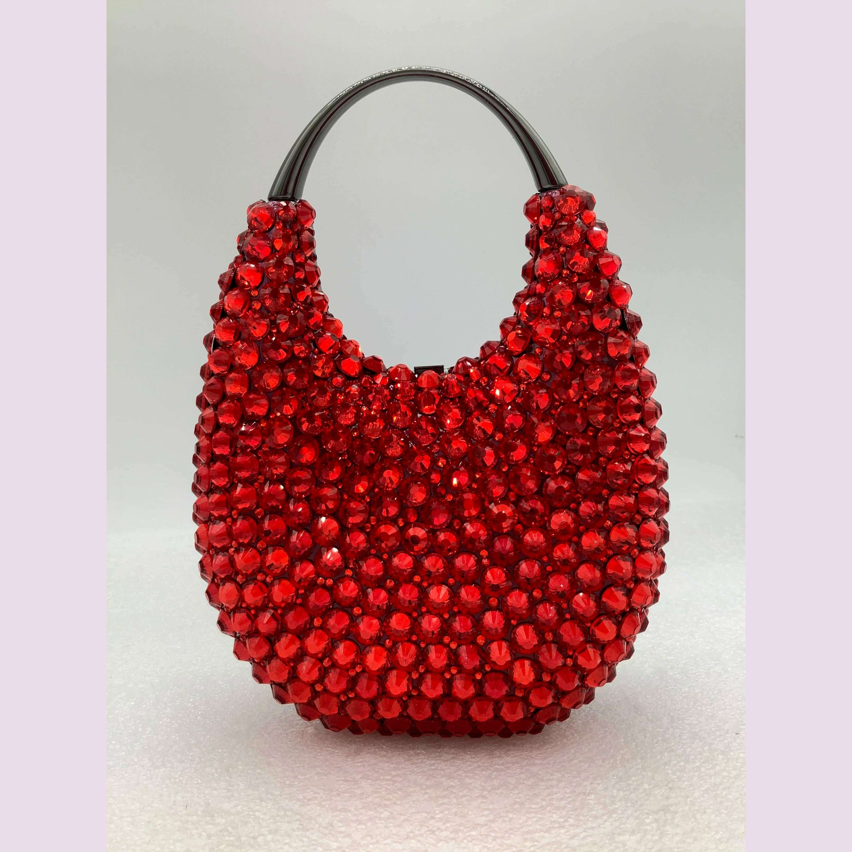 KIMLUD, Women Crystals Top Handle Evening Handbags Pink/Red Lady Diamonds Minaudiere Gold/Brown Wedding Clutch Bags Gems Handbag Purse, red, KIMLUD APPAREL - Womens Clothes