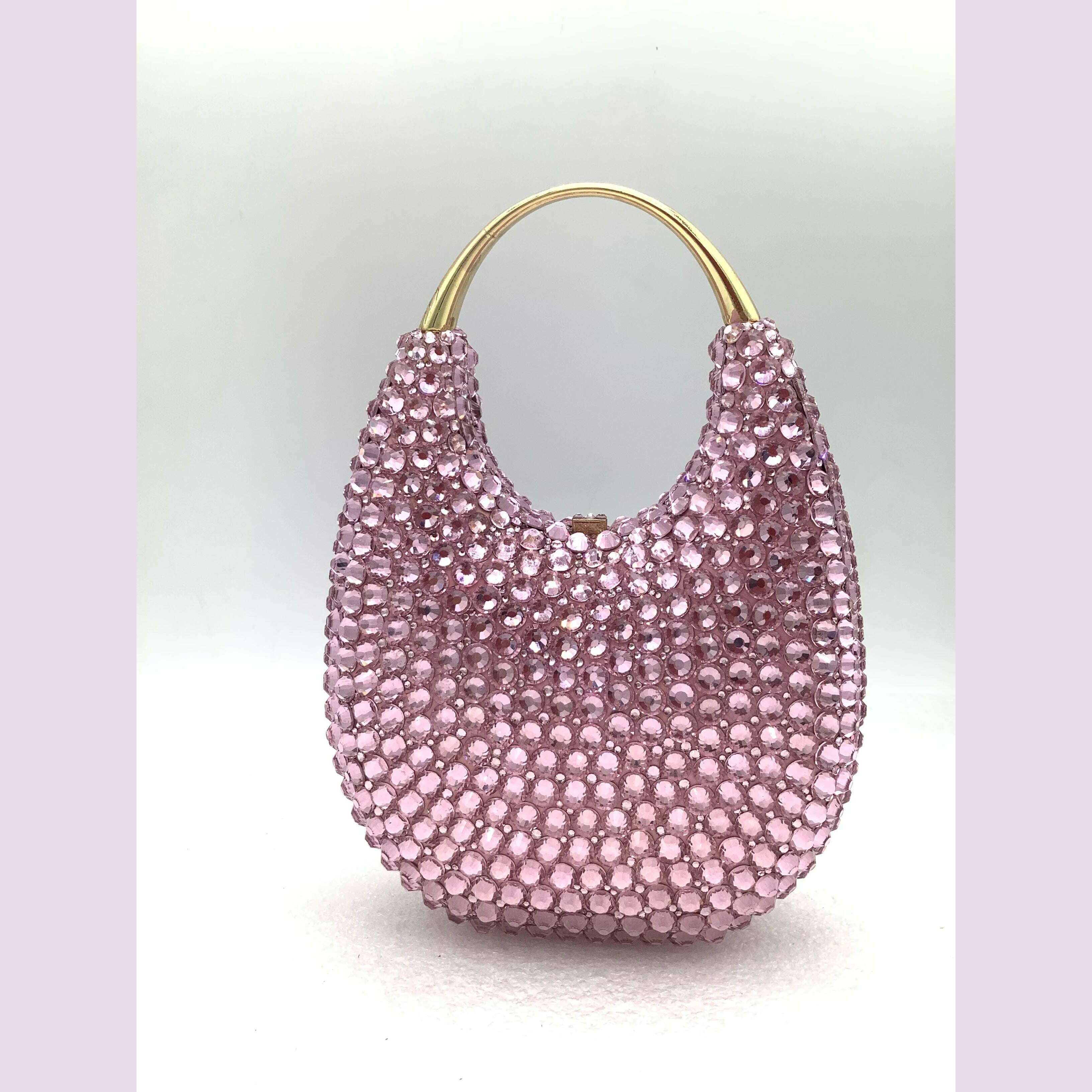 KIMLUD, Women Crystals Top Handle Evening Handbags Pink/Red Lady Diamonds Minaudiere Gold/Brown Wedding Clutch Bags Gems Handbag Purse, pink, KIMLUD APPAREL - Womens Clothes