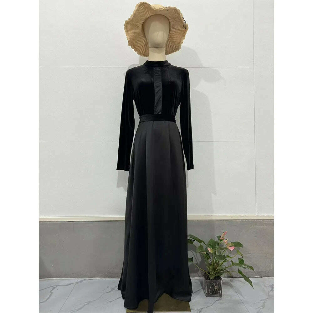 KIMLUD, Women Dress Canary Slim Waist Black Round Neck Long Sleeve Dress Vintage Commuter Robe Office Ladies Dress Vestidos, KIMLUD Womens Clothes
