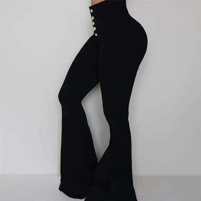 KIMLUD, Women Elasticity Bell-bottoms Pants Solid High Waist Elegant Long Pants Fashion Ladies Full Length Trousers Pantalon Femme, KIMLUD Womens Clothes
