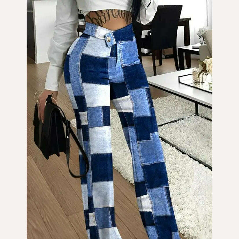KIMLUD, Women Elegant Summer Denim Look Print Overlap Waist Work Pants Casual Fashion Trousers Female Joggers Streetwear 2023 Clothes, A / S, KIMLUD APPAREL - Womens Clothes