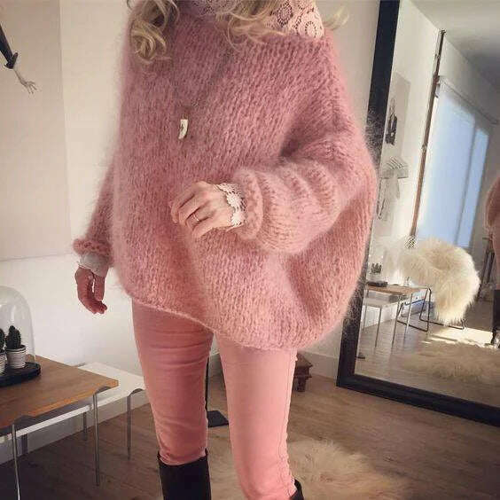 KIMLUD, Women Elelgant Sweater Female Autumn Round Neck Long Sleeve Sweaters Casual Loose Knitted Pullovers Solid Color Oversize Sweater, KIMLUD Womens Clothes