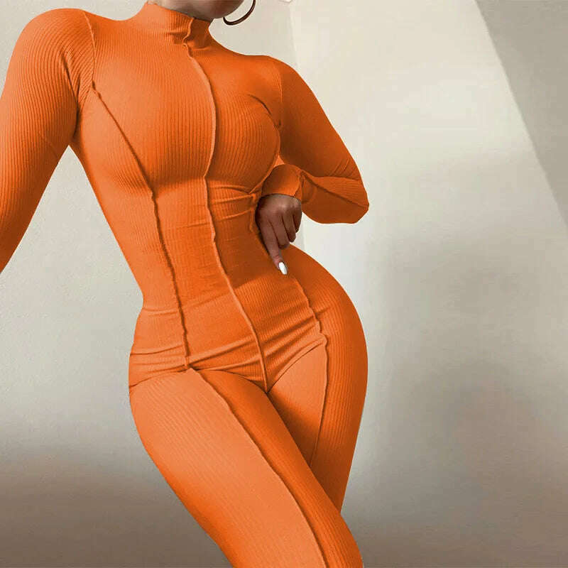 KIMLUD, Women Fall Bright Line Decoration Black Jumpsuit Women One Piece Sexy Club Outfit For Women Long Sleeve White Bodycon Jumpsuits, KIMLUD Womens Clothes