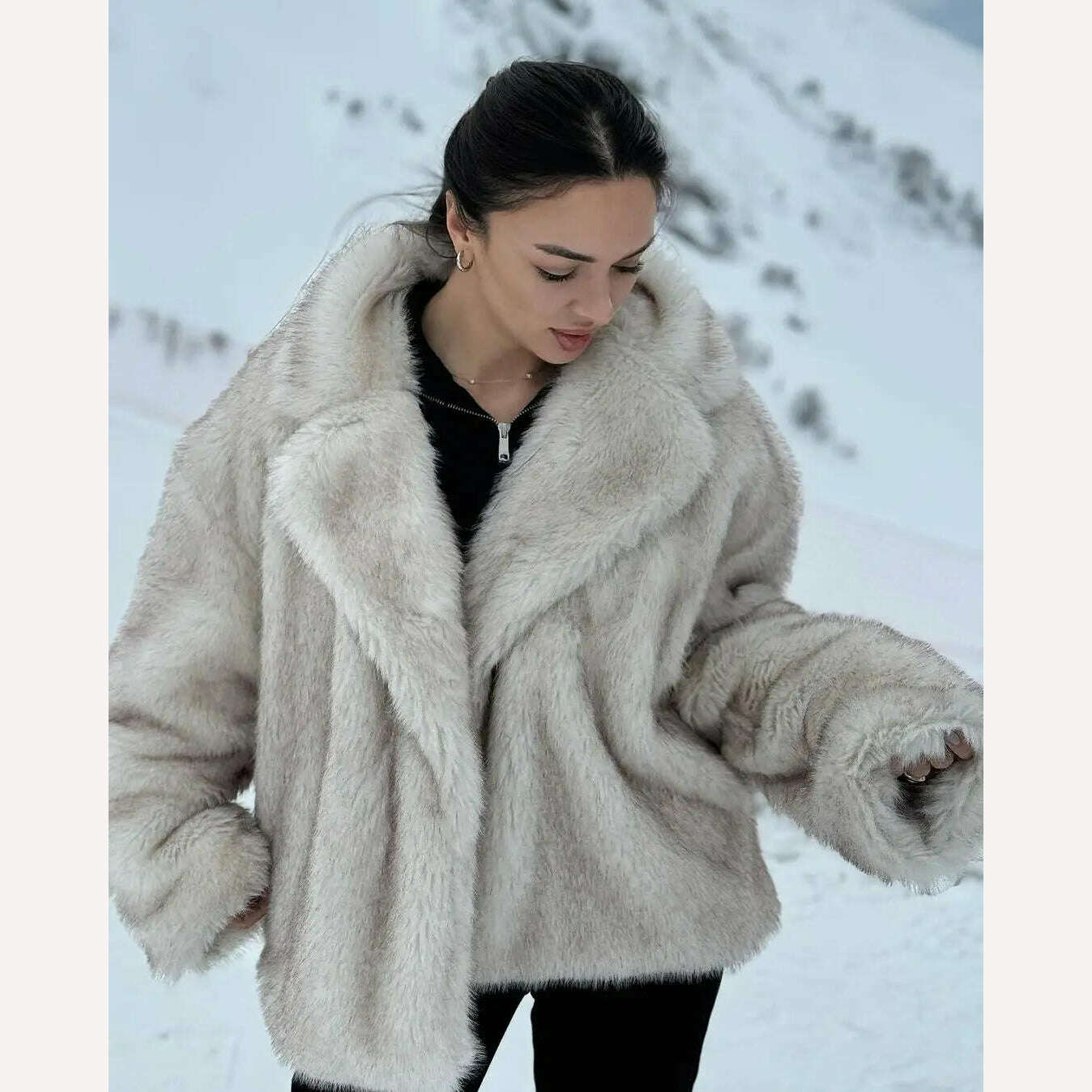 KIMLUD, Women Fashion Faux Fur Coats Vintage Solid Lapel Loose Long Sleeve Warm Flurry Coats 2024 Winter Lady Fashion Thicken Streetwear, KIMLUD Womens Clothes