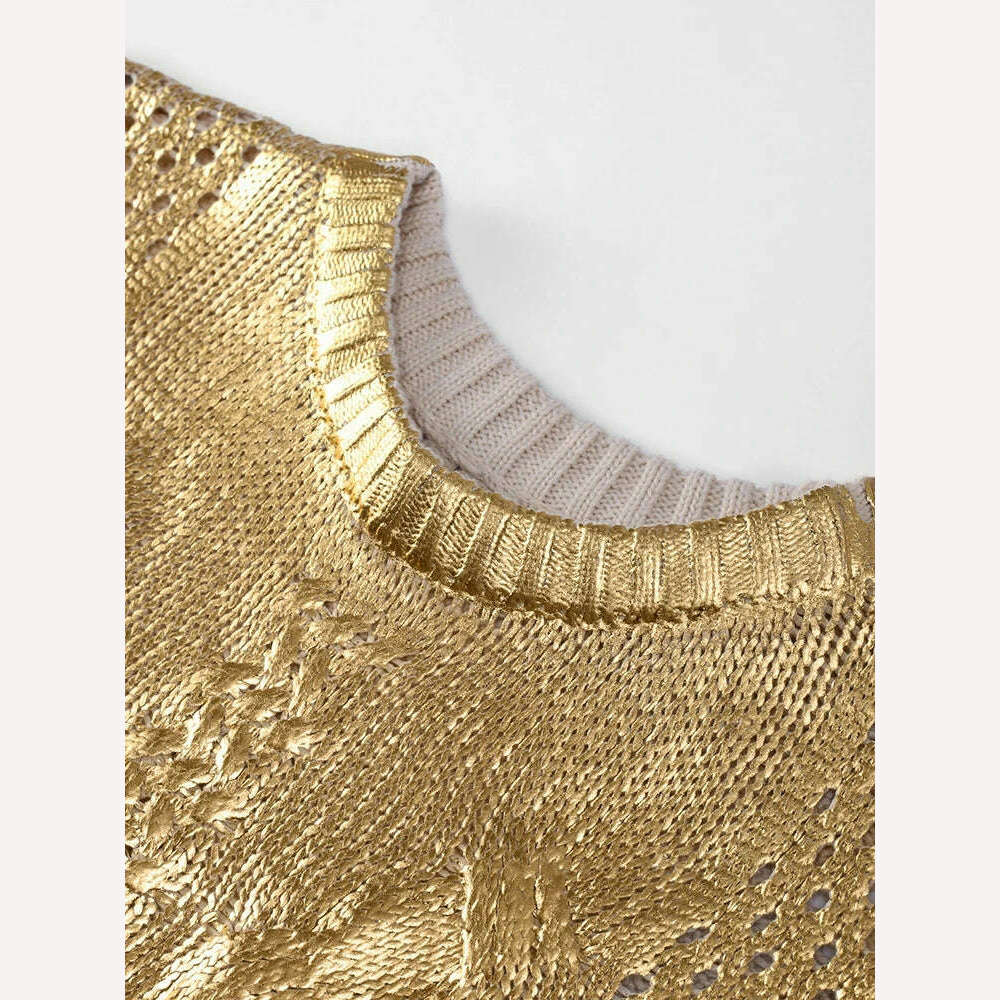 KIMLUD, Women Fashion Golden Ribbing Knitted Sweaters Round Neck Long Sleeved Spliced Jumper Tops Chic Female Thick Warm Pullover 2023, KIMLUD Womens Clothes