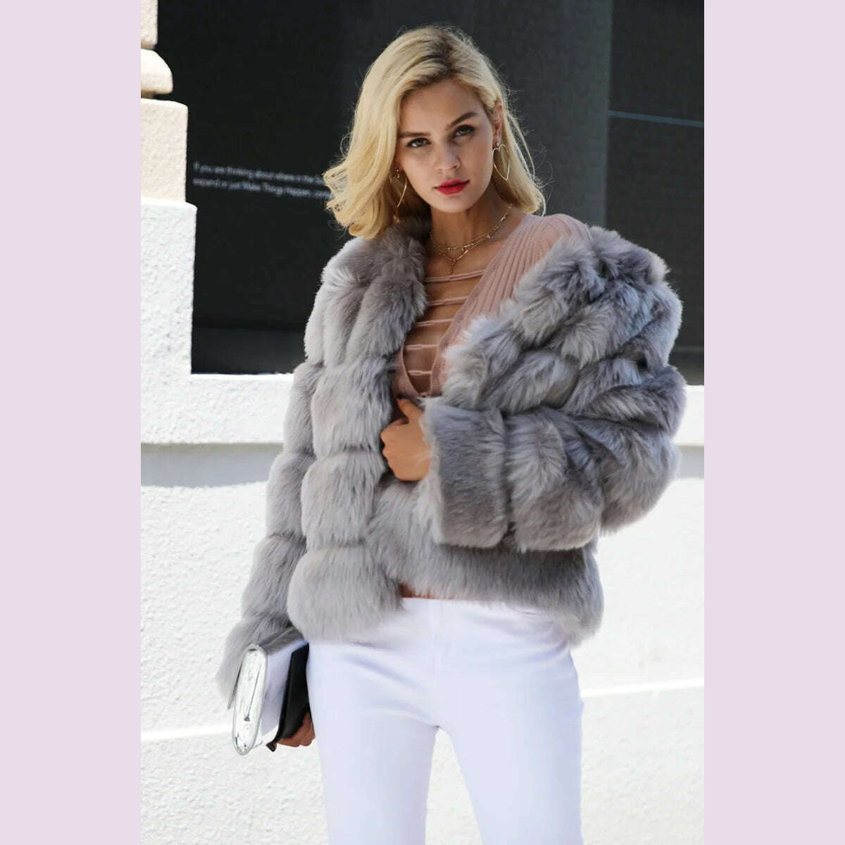 Women Faux Fur Coat Autumn Winter High Quality Fluffy Short Coat Faux Fur Jacket Ladies furry Fashion Tops - KIMLUD