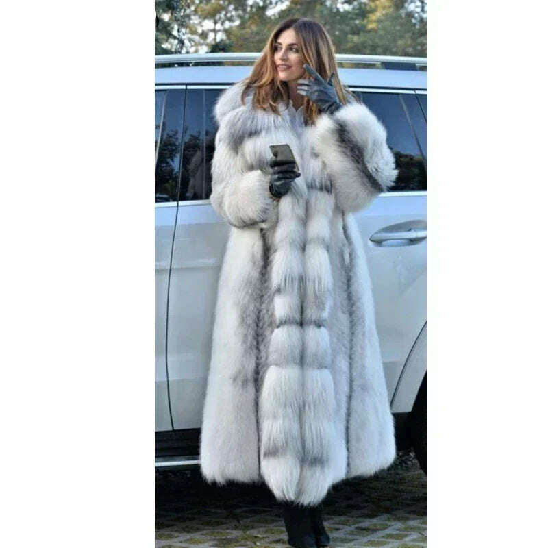 KIMLUD, Women Faux Fur Coat Winterf Fashion Warm X-Long Large Size Coats Solid Hooded Loose Open Stitch 5XL New 2024 Elegant Clothing, KIMLUD Womens Clothes