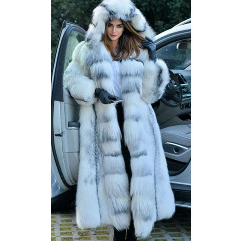 KIMLUD, Women Faux Fur Coat Winterf Fashion Warm X-Long Large Size Coats Solid Hooded Loose Open Stitch 5XL New 2024 Elegant Clothing, KIMLUD Womens Clothes