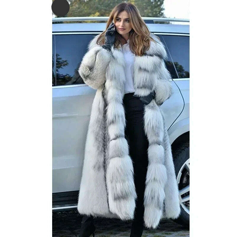 KIMLUD, Women Faux Fur Coat Winterf Fashion Warm X-Long Large Size Coats Solid Hooded Loose Open Stitch 5XL New 2024 Elegant Clothing, KIMLUD Womens Clothes