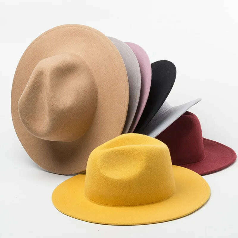 KIMLUD, Women Fedora Hat 100% Wool Wide Brim Felt Hats Winter Trilby Cap Crushable Pork Pie Hat Ladies Floppy Church Wedding Hat Base, KIMLUD Women's Clothes
