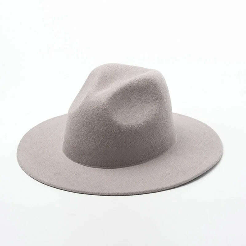 KIMLUD, Women Fedora Hat 100% Wool Wide Brim Felt Hats Winter Trilby Cap Crushable Pork Pie Hat Ladies Floppy Church Wedding Hat Base, Gray, KIMLUD Womens Clothes
