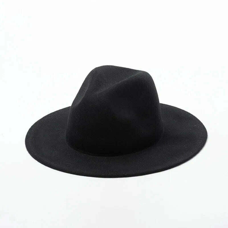 KIMLUD, Women Fedora Hat 100% Wool Wide Brim Felt Hats Winter Trilby Cap Crushable Pork Pie Hat Ladies Floppy Church Wedding Hat Base, Black, KIMLUD Womens Clothes
