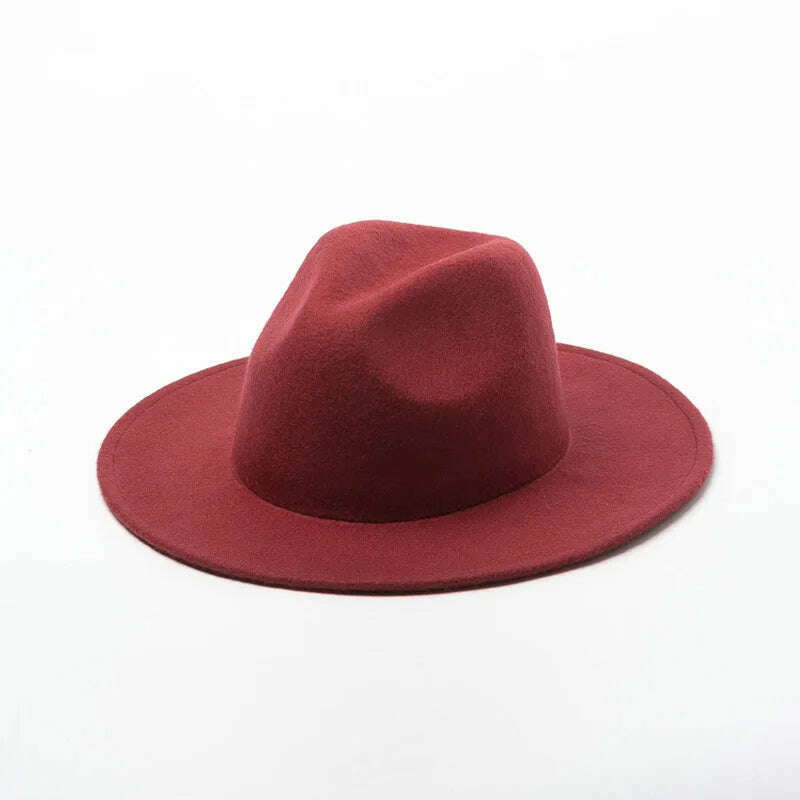 KIMLUD, Women Fedora Hat 100% Wool Wide Brim Felt Hats Winter Trilby Cap Crushable Pork Pie Hat Ladies Floppy Church Wedding Hat Base, Bungundy, KIMLUD Womens Clothes