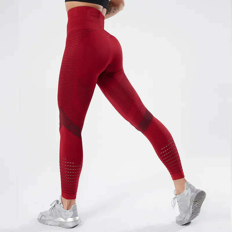 KIMLUD, Women Fitness Leggings High Waist Seamless Leggings Sportswear Breathable Feamle Workout Legging, Red / S, KIMLUD Women's Clothes