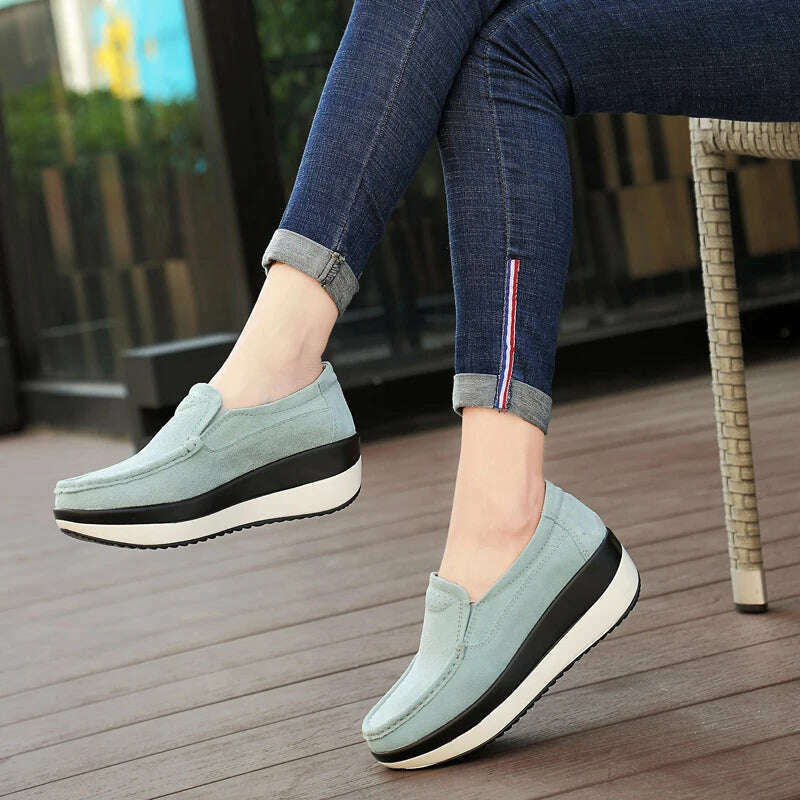 KIMLUD, Women Flat Platform Loafers Ladies Elegant Suede Leather Moccasins Shoes Woman Slip On Moccasin Women's Blue Casual Shoes, KIMLUD Womens Clothes