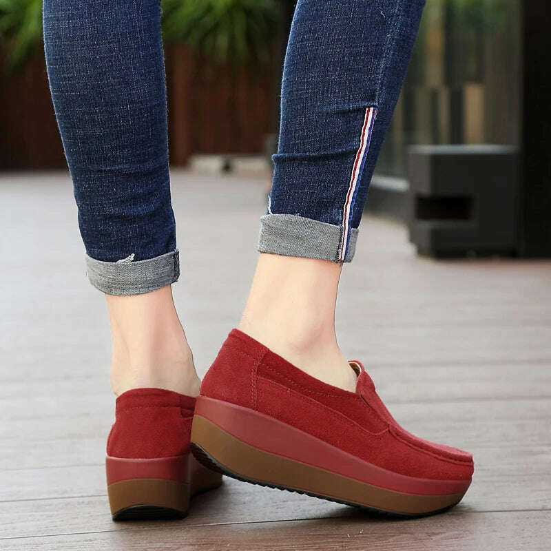 KIMLUD, Women Flat Platform Loafers Ladies Elegant Suede Leather Moccasins Shoes Woman Slip On Moccasin Women's Blue Casual Shoes, KIMLUD Womens Clothes