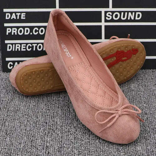 KIMLUD, Women Flats Slip on Flat Shoes Round Toe Shallow Butterfly-knot Ballerina Slip on Loafers Faux Suede Lady Ballet Plus Size 35-41, Pink / 37, KIMLUD Women's Clothes
