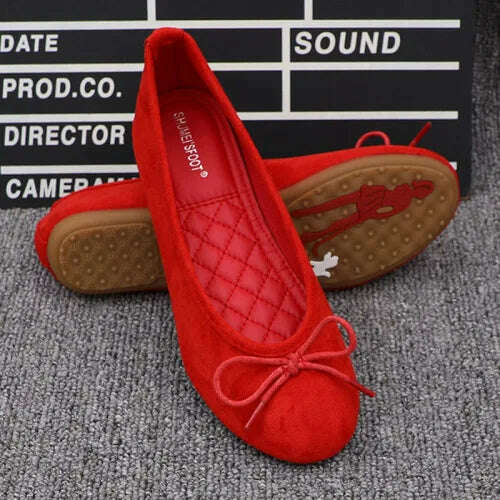 KIMLUD, Women Flats Slip on Flat Shoes Round Toe Shallow Butterfly-knot Ballerina Slip on Loafers Faux Suede Lady Ballet Plus Size 35-41, Red / 38, KIMLUD Women's Clothes