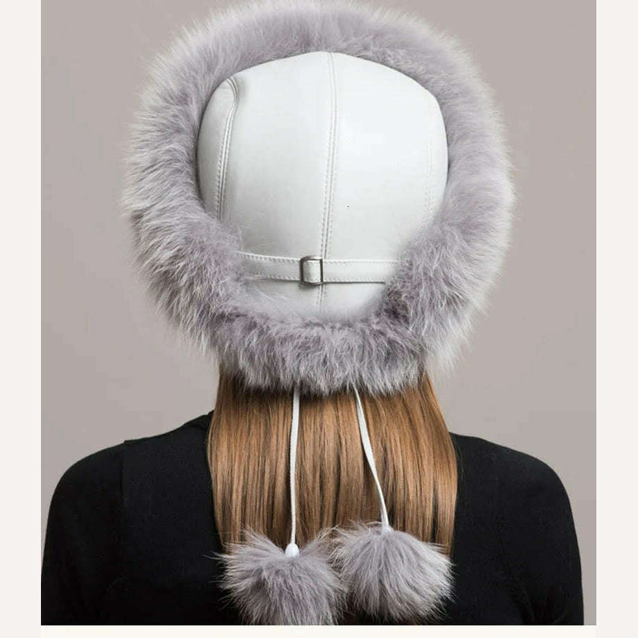 KIMLUD, Women Fur Hat Winter Warm 100% Real Fox Fur Caps Russian Cossack Style Hat For Ladies Fashion Winter Ear Flap Hats Snow Caps, KIMLUD Womens Clothes