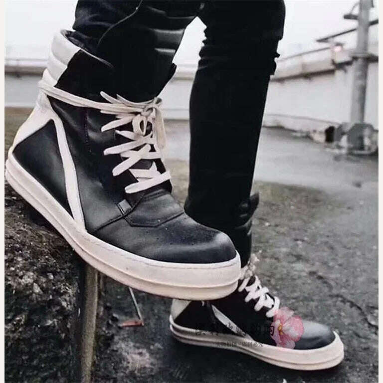KIMLUD, Women Genuine Leather Motorcycle Boots Popular Street Casual Shoes Man High-top Leather Sneakers Fashion Zippers Running Shoes, KIMLUD Womens Clothes