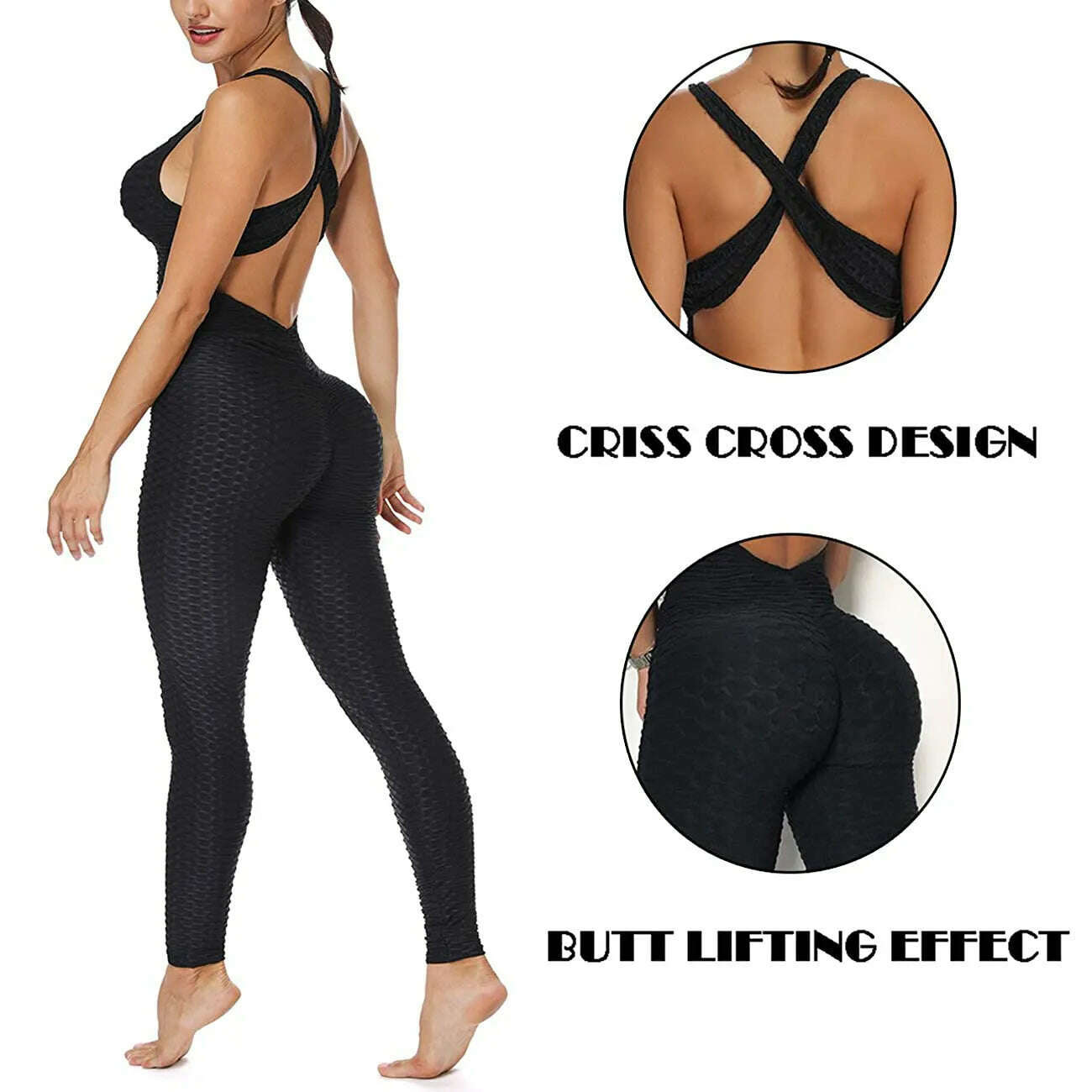 Women Halter Yoga Set Black Activewear Sexy Bandage Sleeveless Jumpsuit Skinny Rompers Solid Elastic Bodycon Fitness Sport Suits - KIMLUD