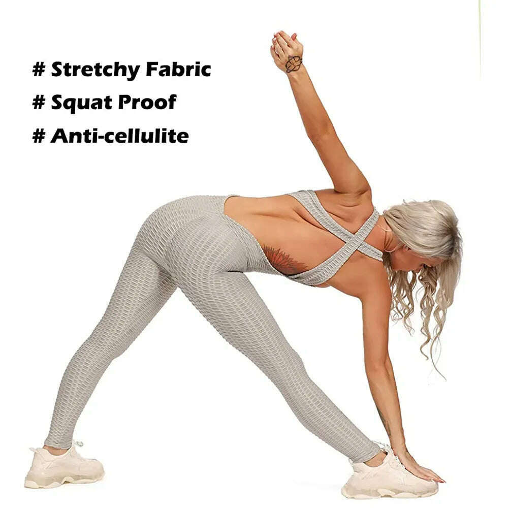 Women Halter Yoga Set Black Activewear Sexy Bandage Sleeveless Jumpsuit Skinny Rompers Solid Elastic Bodycon Fitness Sport Suits - KIMLUD
