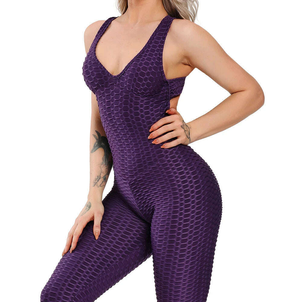 Women Halter Yoga Set Black Activewear Sexy Bandage Sleeveless Jumpsuit Skinny Rompers Solid Elastic Bodycon Fitness Sport Suits - KIMLUD