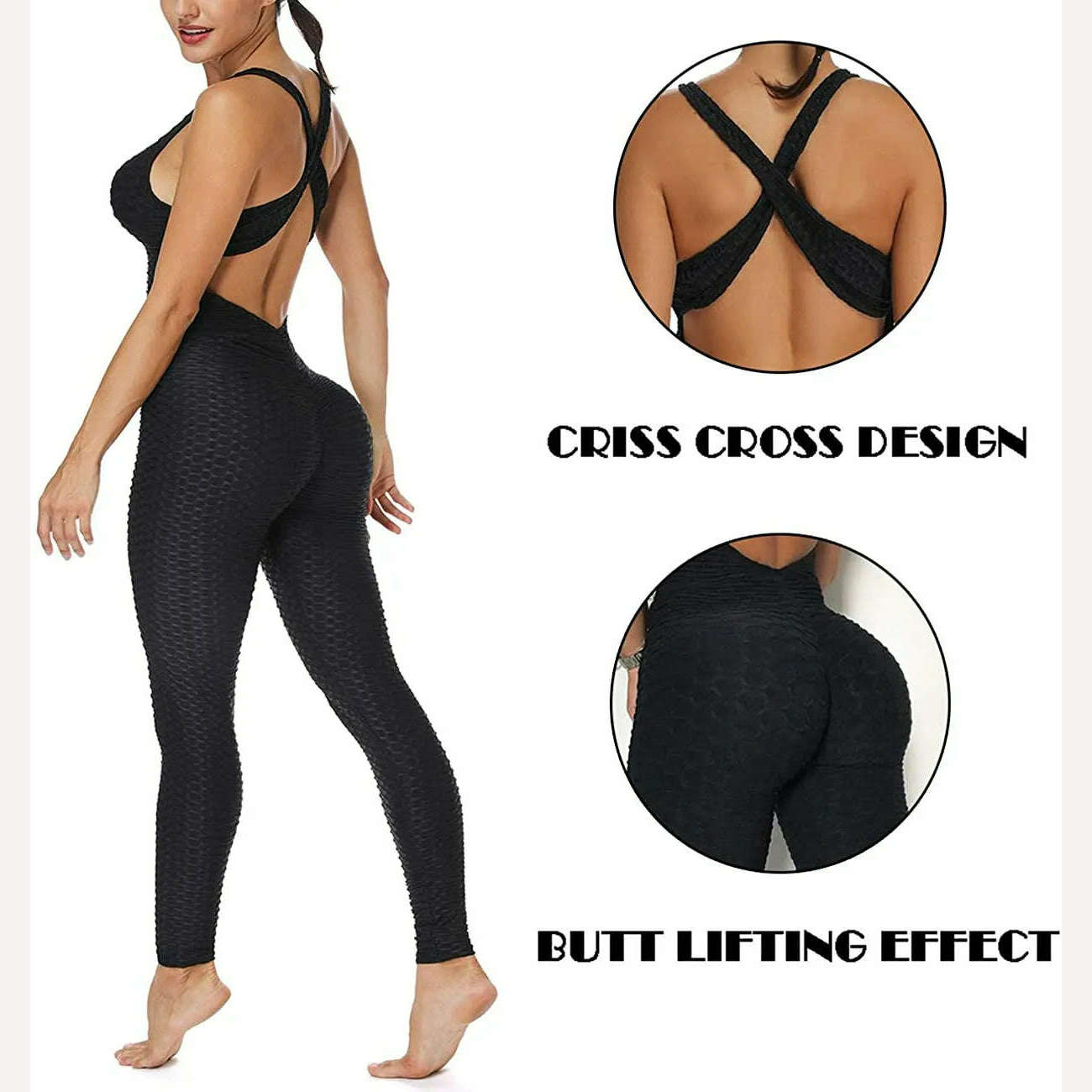 Women Halter Yoga Set Black Activewear Sexy Bandage Sleeveless Jumpsuit Skinny Rompers Solid Elastic Bodycon Fitness Sport Suits - KIMLUD