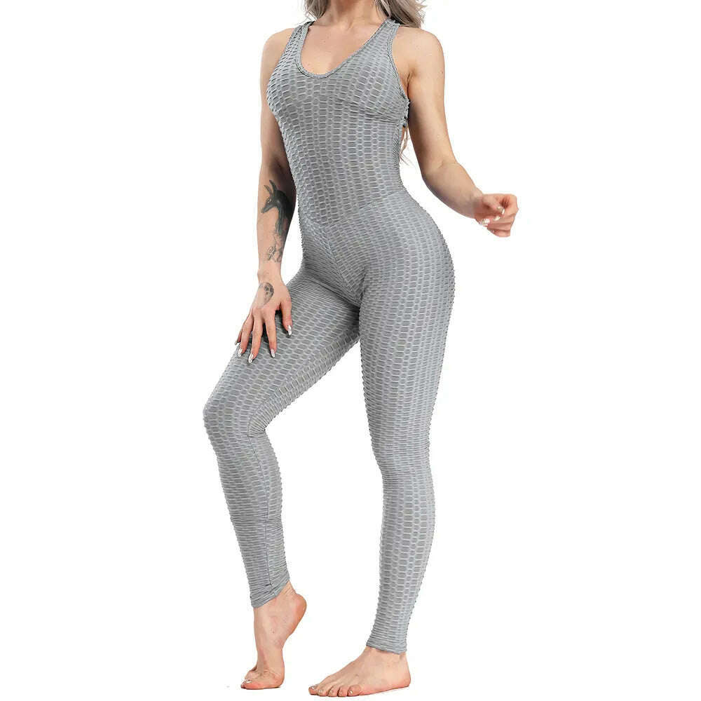 Women Halter Yoga Set Black Activewear Sexy Bandage Sleeveless Jumpsuit Skinny Rompers Solid Elastic Bodycon Fitness Sport Suits - KIMLUD