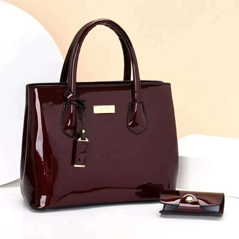KIMLUD, Women Handbags High Quality Patent Leather Women's Bag Fashion Shoulder bag Luxury Tote bag+card package Designer Messenger Bags, KIMLUD Women's Clothes