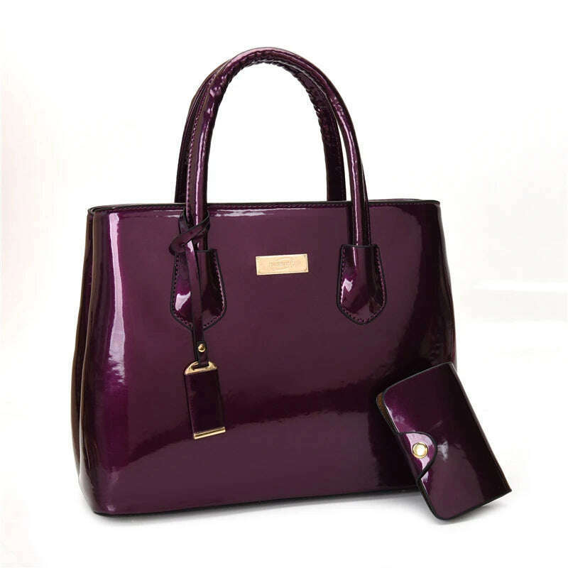 KIMLUD, Women Handbags High Quality Patent Leather Women's Bag Fashion Shoulder bag Luxury Tote bag+card package Designer Messenger Bags, PURPLE, KIMLUD Womens Clothes