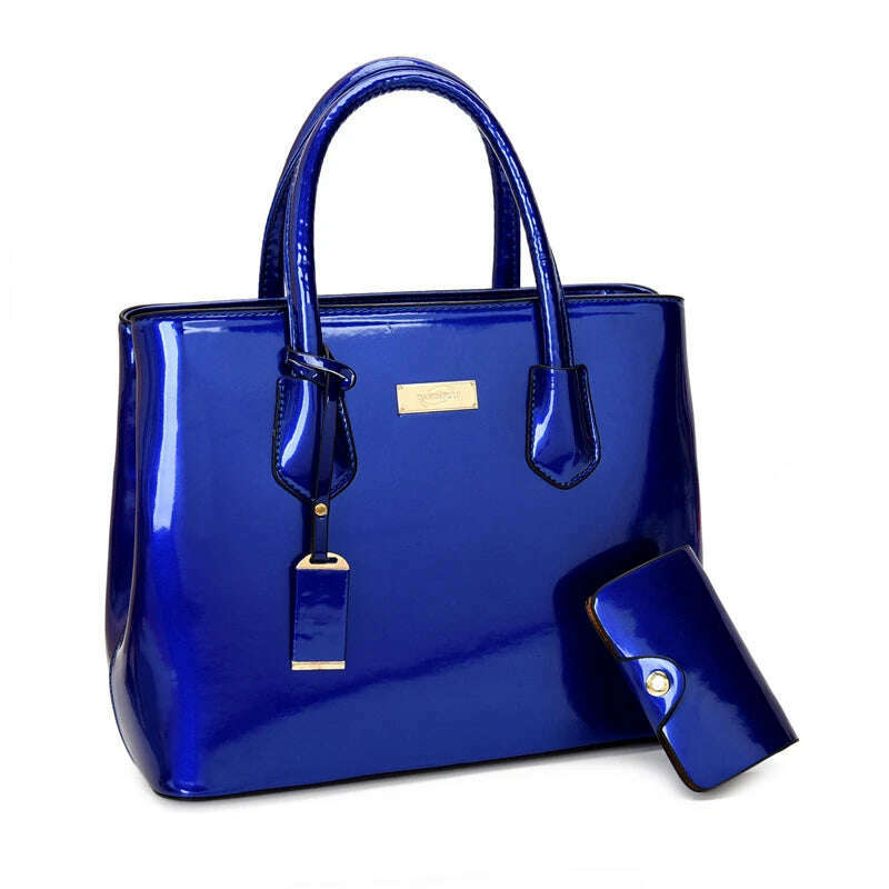 KIMLUD, Women Handbags High Quality Patent Leather Women's Bag Fashion Shoulder bag Luxury Tote bag+card package Designer Messenger Bags, Blue, KIMLUD Womens Clothes