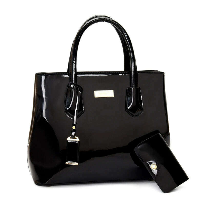 KIMLUD, Women Handbags High Quality Patent Leather Women's Bag Fashion Shoulder bag Luxury Tote bag+card package Designer Messenger Bags, black, KIMLUD Womens Clothes