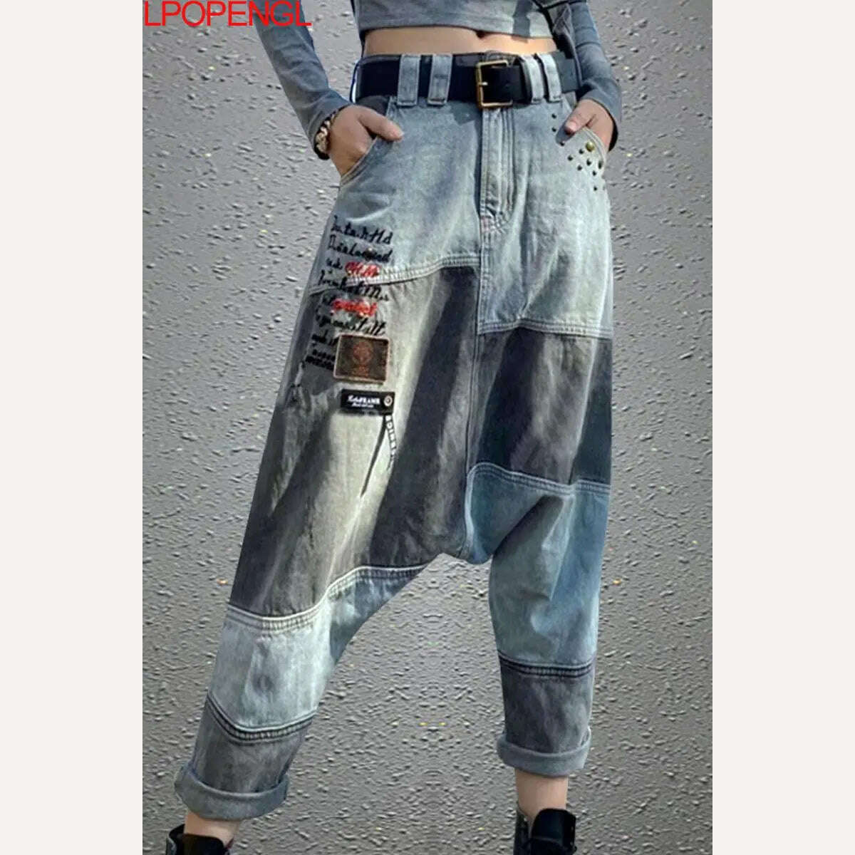 KIMLUD, Women High Waist Chic Nine Points Embroidery Jeans Hip Hop Street Cross-pants Full Length Clothing Boyfriend Washed Pants 2022, KIMLUD Womens Clothes