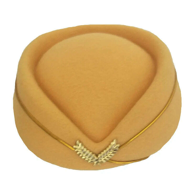 Women Imitation Felt Cap Ladies Pillbox Hats with Gold insignia Solid Beret Stewardess Air Hostesses Hat Base Sweet Fedoras - KIMLUD