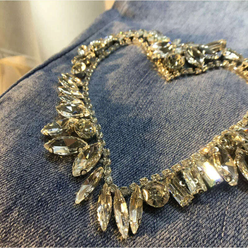 KIMLUD, Women Jeans 2023 Spring and Autumn New Exquisite Rhinestone Beaded Love Pattern High Waist Stretch Cropped Jeans Female, KIMLUD Womens Clothes