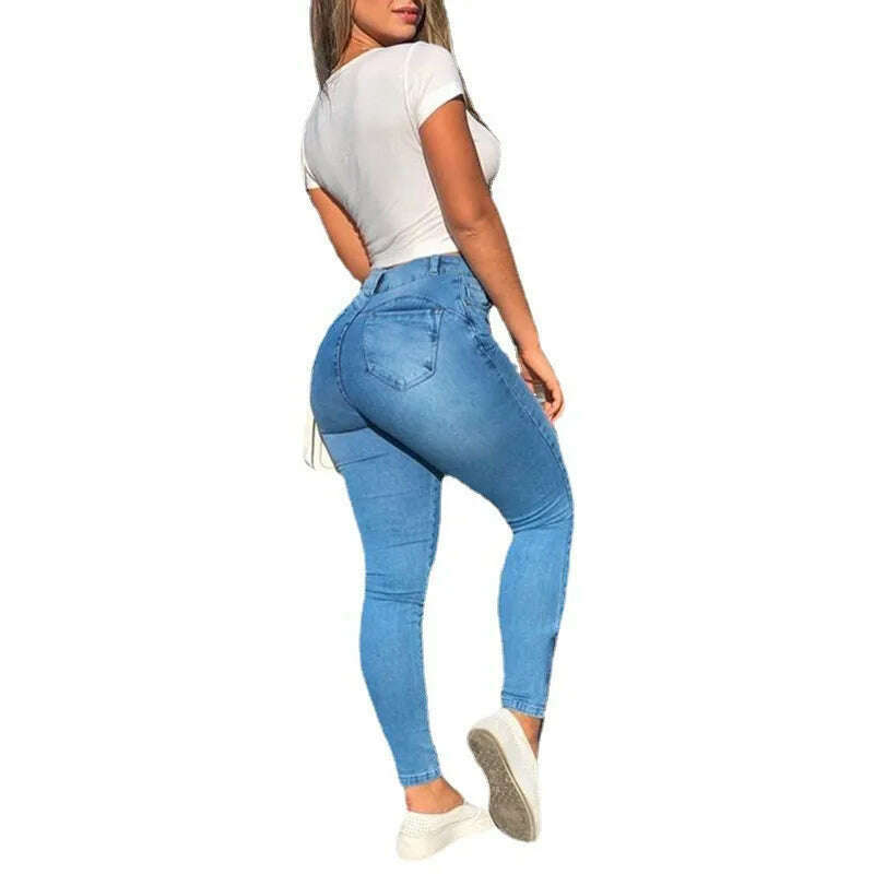 Women Jeans Sheath Pencil Pants Pockets Cargo Denim Distressed High Waist Washing Slim Fit Zipper Fly Ankle Length Solid - KIMLUD