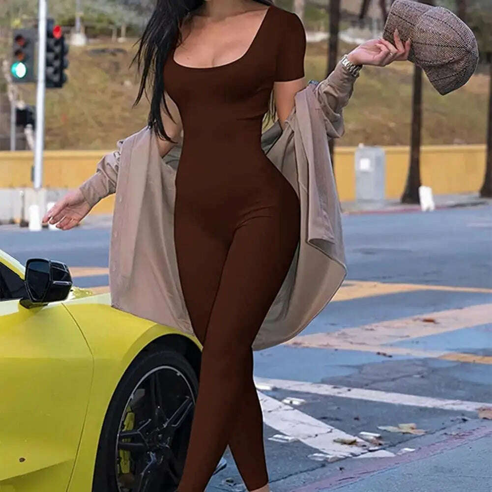 KIMLUD, Women Jumpsuit Stylish Women's Summer Sports Jumpsuit with Short Sleeves U Neck Design Butt-lifted Feature for Gym Jogging, KIMLUD Womens Clothes