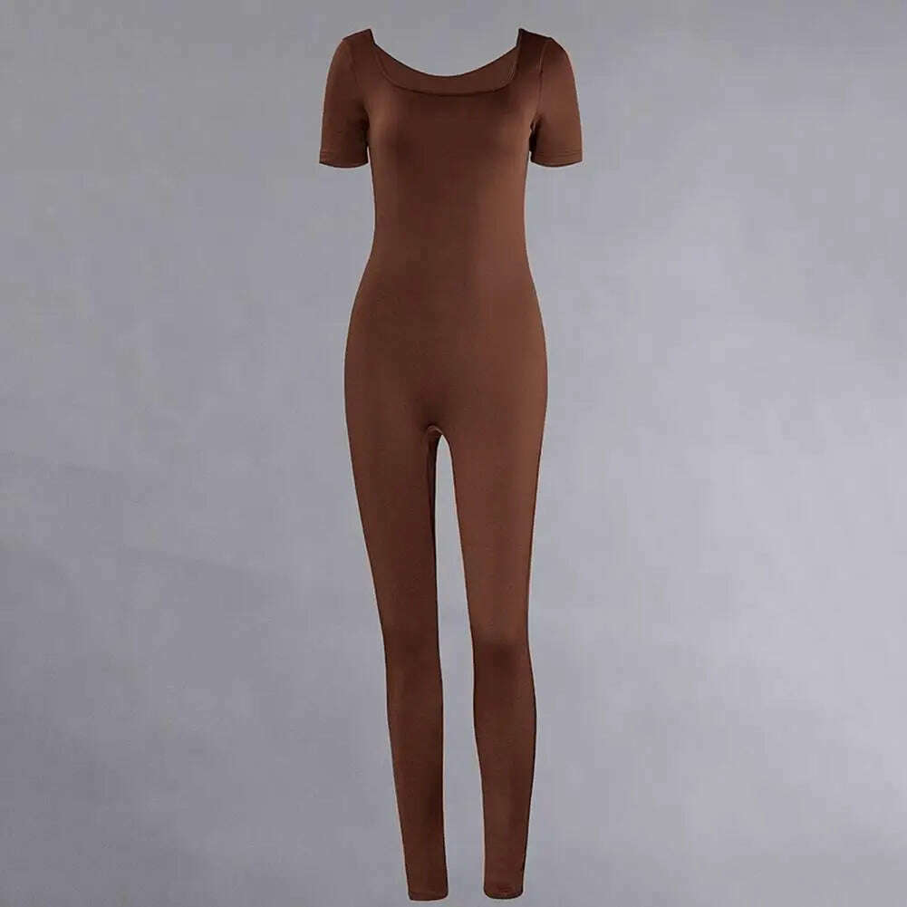 KIMLUD, Women Jumpsuit Stylish Women's Summer Sports Jumpsuit with Short Sleeves U Neck Design Butt-lifted Feature for Gym Jogging, KIMLUD Womens Clothes